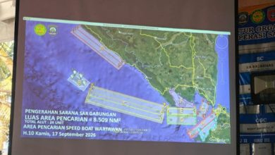 Peta SAR pencarian rombongan jurnalis yang hilang di Selat Sunda. Foto Antara
