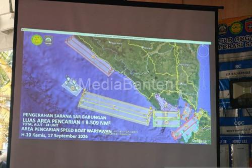Peta SAR pencarian rombongan jurnalis yang hilang di Selat Sunda. Foto Antara