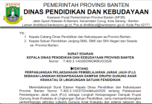 Surat edaran Dindikbud Banten tentang perpanjangan PJJ. Foto Screenshot SE