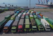 Antrean truk di Pelabuhan Ciwandan. Foto Antara