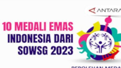Medali emas bagi kontingen Indonesia di SOWSG 2023. Foto: LKBN Antara