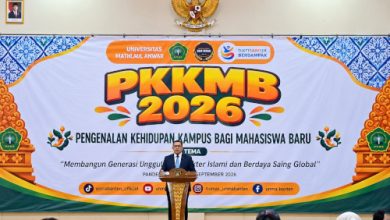 Rektor Unma Banten, Prof Andriansyah dalam Pengenalan Kehidupan Kampus bagi Mahasiwa Baru. Foto Eko Supriatno
