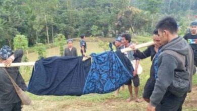 Warga Baduy yang sakit ditandu ke Faskes terdekat. Foto: Antara